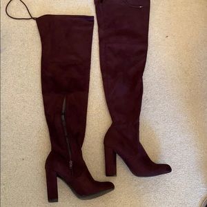 Purple thigh high boots